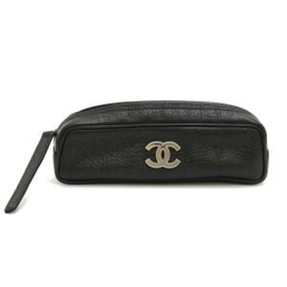 CHANEL Coco Mark Pen Case Wallet Leather Black